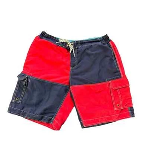 Boden Mens Colorblock Drawcord Waistband Stretch Swim Short Red Blue Size 40 - Picture 1 of 5