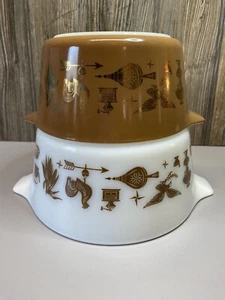 Vintage Pyrex Early American Mixing Bowls 473 -1Qt & 474 - 2Qt Baking Dish’s - Picture 1 of 22