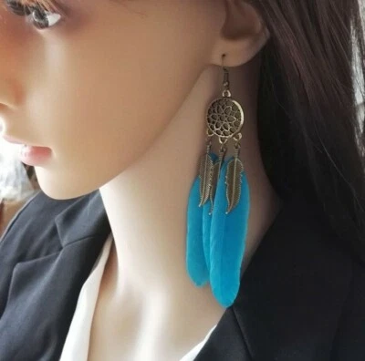 Fashion Women Jewelry Earrings Bronze Dream Catcher Feather Style Pendant Hook - Image 1 of 4