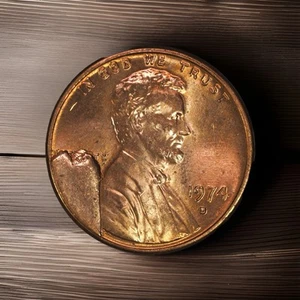 1974 D Lincoln Memorial Penny, Major Die Break, Nice Red CUD Error - Picture 1 of 4