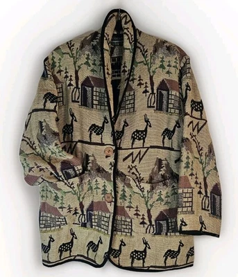 VTG 90s Womens Tapestry Western Boho Blazer Jacket Sz M Button Front Oversized  - Image 1 of 4