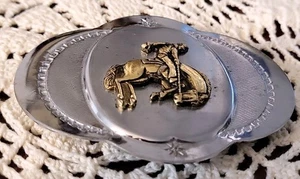 VINTAGE Western Rodeo Cowboy Bucking Bronco Horse Silver&Gold Tone Buckle Japan - Picture 1 of 13