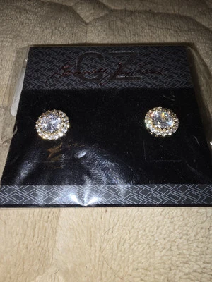CZ на Kenneth Jay Lane классический круглый бриллиант Halo золотистый пирсинг серьги новый с Ярлыками - Изображение 1 из 4