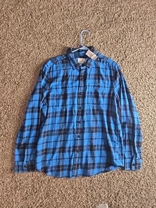 (NWT) American Eagle Flannel Shirt Men's Large Blue Plaid Button Up Collared. - Picture 1 of 10