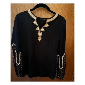 KOBI HALPERIN SILK BLACK SILK EMBROIDERED V NECK BLOUSE; SIZE XS - Picture 1 of 4