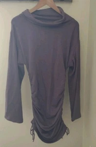 New Anthropologie Daily Practice L/S Cowl Neck Dress Size Large Purple Ruched - Picture 1 of 10
