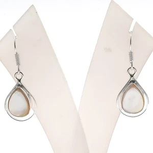 Natural Mother of Pearl Gemstone 925 Sterling Silver Jewelry Earring Size 1.5" - Picture 1 of 1