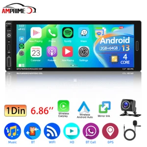 6.86 Zoll Apple Carplay 1 Din Autoradio 2G+64G Android 13 GPS Navi WiFi +Kamera - Bild 1 von 17