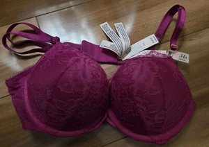 NWT Victorias Secret Bombshell add 2 cups padded push up bra Pink Lace 34A - Picture 1 of 8