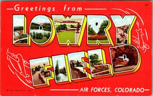 GREETINGS FROM LOWRY FIELD COLORADO - LINEN LARGE LETTER POSTCARD - Picture 1 of 2