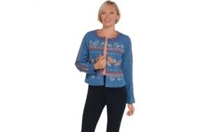 Laurie Felt Embroidered Open Front Jacket Chambray M A309539 QVC - Imagen 1 de 4