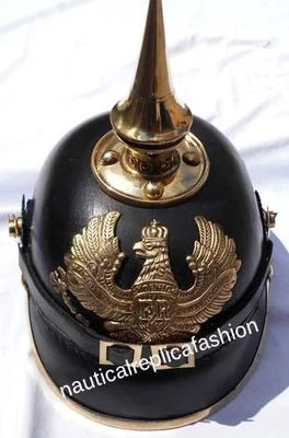 Casco alemán de cuero de la Primera y Segunda Guerra Mundial tornillo de latón pico Pickelhaube armadura FR cuero Foto 1 de 4