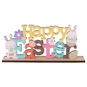 Happy Easter Table Sign Wood Easter Flower Bunny Sign Decor eco friendly - Picture 1 of 10