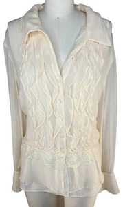 Blusa Jones New York 100% Seda Gasa Marfil Blanco Detalle Encaje En Capas Talla 20W - Imagen 1 de 8