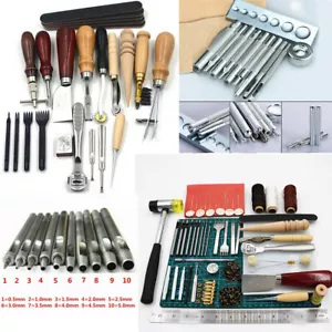 Leather Craft Tool Set Punch Kit Hand Working Stamp Stitching DIY Bags Shoes Kit - Picture 1 of 24