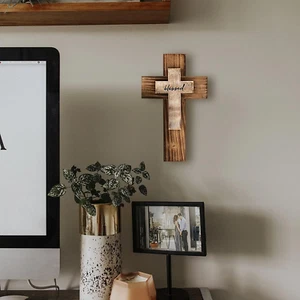 Wood Wall Cross Hanging Decor Christians Cross with Hook on Hanging Wall/Gifts. - Foto 1 di 6