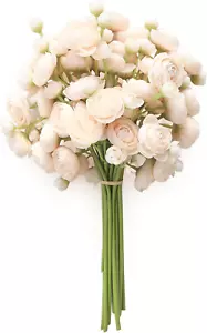 Ranunculus Artificial Flowers 18 Pcs Champagne Faux Silk Mini Ranunculus Bulk Fa - Picture 1 of 5