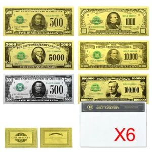 6pcs in Shell US Dollars Gold/Silver Foil Banknotes Plastic Crafts Money Set - Picture 1 of 8