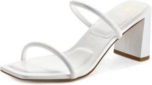 mysoft Women's white 3 inch Block Heel Square Toe Sandals Two Straps Mules 8.5 - Picture 1 of 3