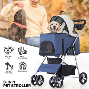 Foldable Dog Stroller Oxford Detachable Basket Carrier Portable Pet Travel Cart - Picture 1 of 13