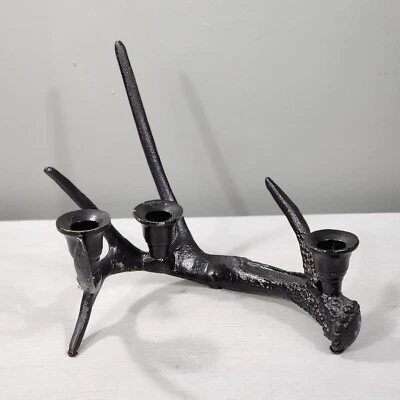 Металлический декоративный подсвечник из оленьих рогов канделябр вмещает 3 свечи - Изображение 1 из 4
