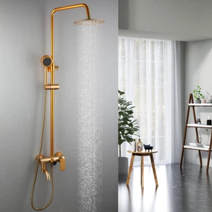 Gold Shower Column Filler Rain Head 3-Way Mixer Valve Handheld Spray Faucet Set - Imagen 1 de 16