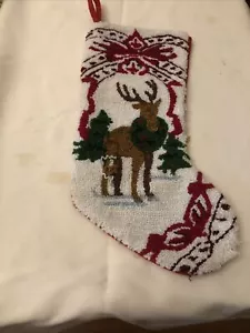 Punch Needle Stocking Reindeer Used China - Picture 1 of 4