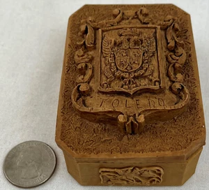 Toledo Spain ~ Trinket Coin Jewelry Box Intricate Crest Lid 3.5x2.5 Resin - Picture 1 of 6