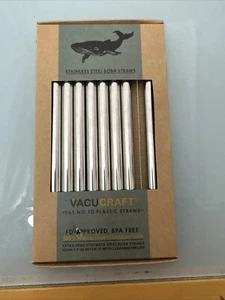 STAINLESS STEEL BOBA STRAWS VACUCRAFT SET OF 10 WITH CLEANING BRUSH - Picture 1 of 5