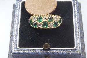 ANTIQUE ENGLISH 18K GOLD EMERALD DIAMOND CLUSTER RING c1905 - Picture 1 of 11