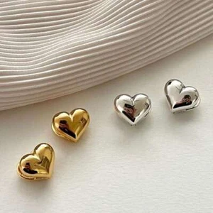 Heart Earrings Simple Fashion Ear Studs 925 Sterling Silver Minimalist Earrings. - Picture 1 of 12