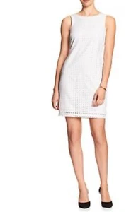 BANANA REPUBLIC Faux PU Leather Lined CN Back Zip Sleek Laser Cut Mini Dress 4 - Picture 1 of 11