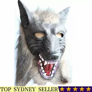 Halloween Cosplay Animal Wolf Head Mask Latex Creepy Theater Adult Costume Dress - Picture 1 of 6