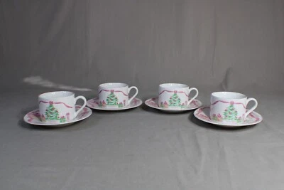 4 SANGO Cups & 4 Saucers, Home For Christmas Pattern, Pink Hearts, China - Image 1 of 4