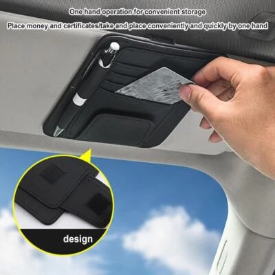 PU Leather Car Sun Visor Storage Clip Muti-Function Card Pocket D5H8 B9K9 D2P3 - Image 1 of 4