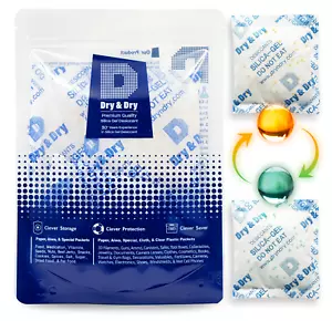 Paquetes de gel de sílice indicadora naranja de grado alimenticio ""seco y seco"" de 50 gramos x 5 PK - Imagen 1 de 8