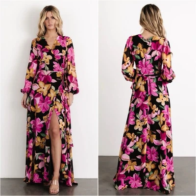Maxi Vestido Envolvente Katinka Nacido en el Báltico Negro Multi Floral Talla S Nuevo con Etiquetas Fiesta Boda Foto 1 de 4