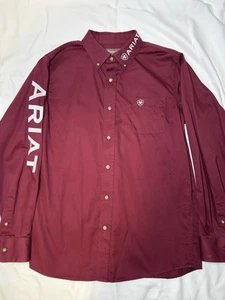 Ariat Shirt Boys Size XL (18) Logo Burgundy Western Rancher Button-Up Collared - Picture 1 of 7