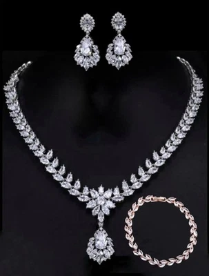 Уникальный комплект свадебных украшений 5 пенсов с платиновым покрытием 18 карат созданная в лаборатории капля воды Swarovski - Изображение 1 из 4