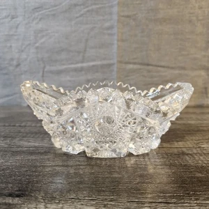 Vintage Imperial Glass Open Oval Candy Nut Dish Sawtooth Rim Heavy Clear - Picture 1 of 19