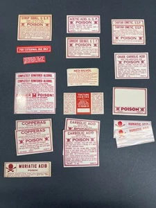 20 Labels, Pharmacy, Drug Store, Ephemera , Prescription, Poison Grp. 4 - Picture 1 of 4