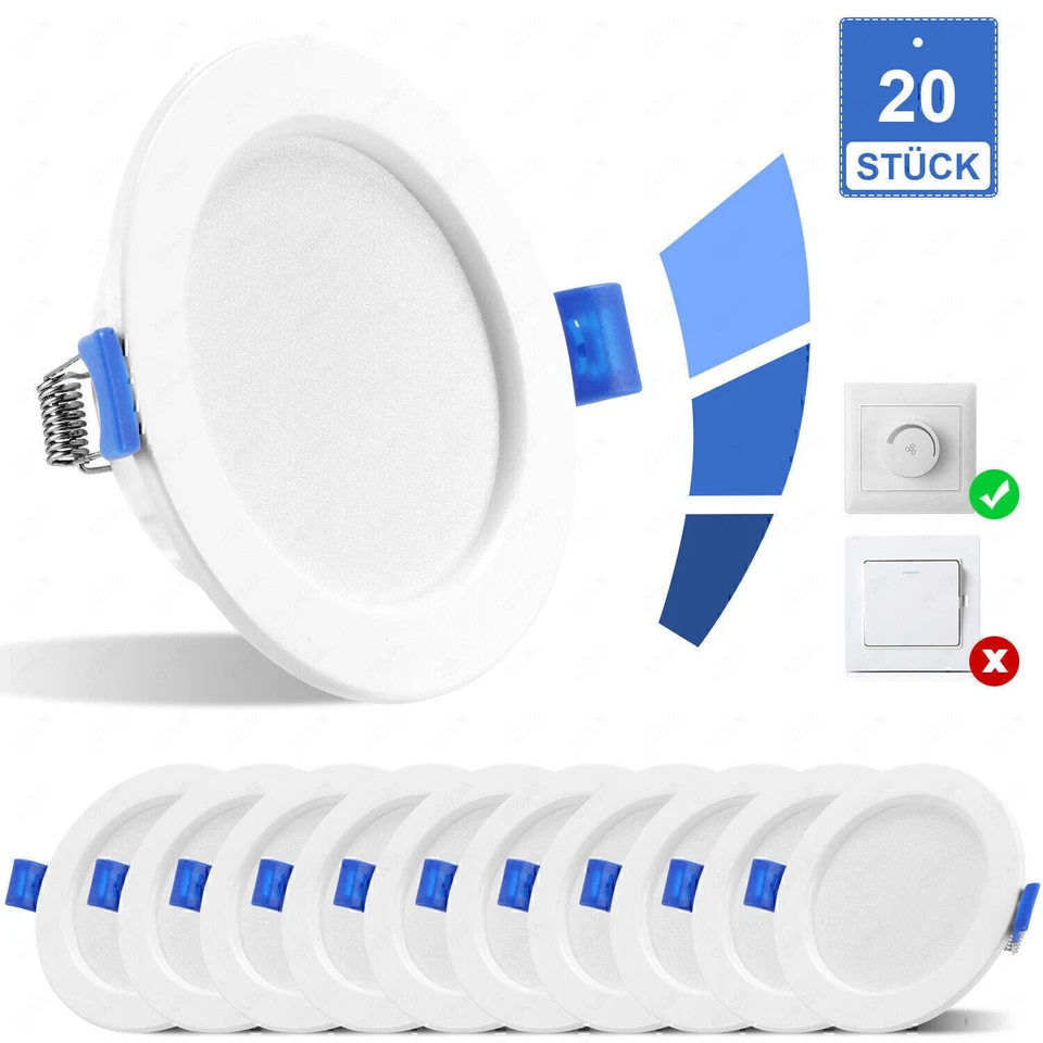 20x LED Einbaustrahler Dimmbar Einbauleuchten Flach Decken Einbau Spot Set 230V - Bild 1 von 4