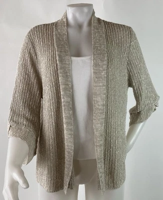 Cárdigan Eileen Fisher XLarge Beige Mezcla Algodón y Lino Chainette Frente Abierto Foto 1 de 4