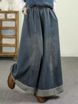 New Womens Oversized Baggy Pants Jeans Elastic Waist Wide Leg Casual Trousers - image 1 of 4
