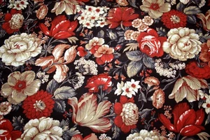 LARGE BOLD FALL FLOWERS ON BLACK BY JOAN KESSLER   - 100% COTTON FABRIC - Picture 1 of 5