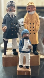Vintage 3 Lots geschnitzte Holzkunst Seekapitän Speer Fischer Pirat Figuren - Bild 1 von 16