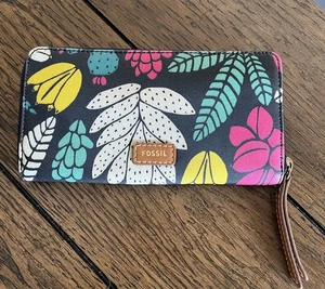 FOSSIL Eliza Dark Floral Botanical Design Zip Around Clutch Geldbörse - Bild 1 von 11