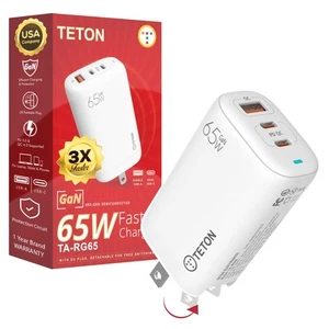 65W USB C Charger , 3-Port Fast GaN Charger Block,Foldable Wall Adapter,Lapto... - Photo 1 sur 7