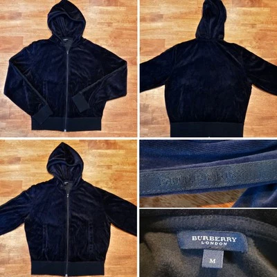 Chaqueta con Capucha Burberry Terciopelo Cremallera Completa con Manga Marca Mujer Talla Mediana Negra Foto 1 de 4