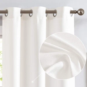 White Linen Textured Curtains 63 Inch Length 2 Panels for Living Room Grommet... - Picture 1 of 6